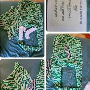 Diane Von Furstenberg Tote & Hat Beach Set Reissued Vintage Twig Print + Bonus!